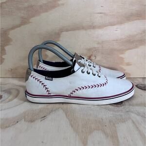 Keds White Sneakers with Red Stitching and Navy Trim